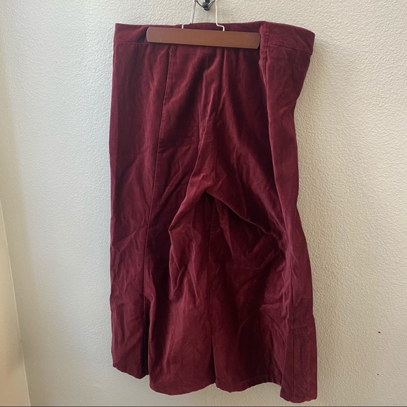 Code X Mode Burgundy red velvet wide leg cropped high waisted zip pants womens M - Picture 5 of 9